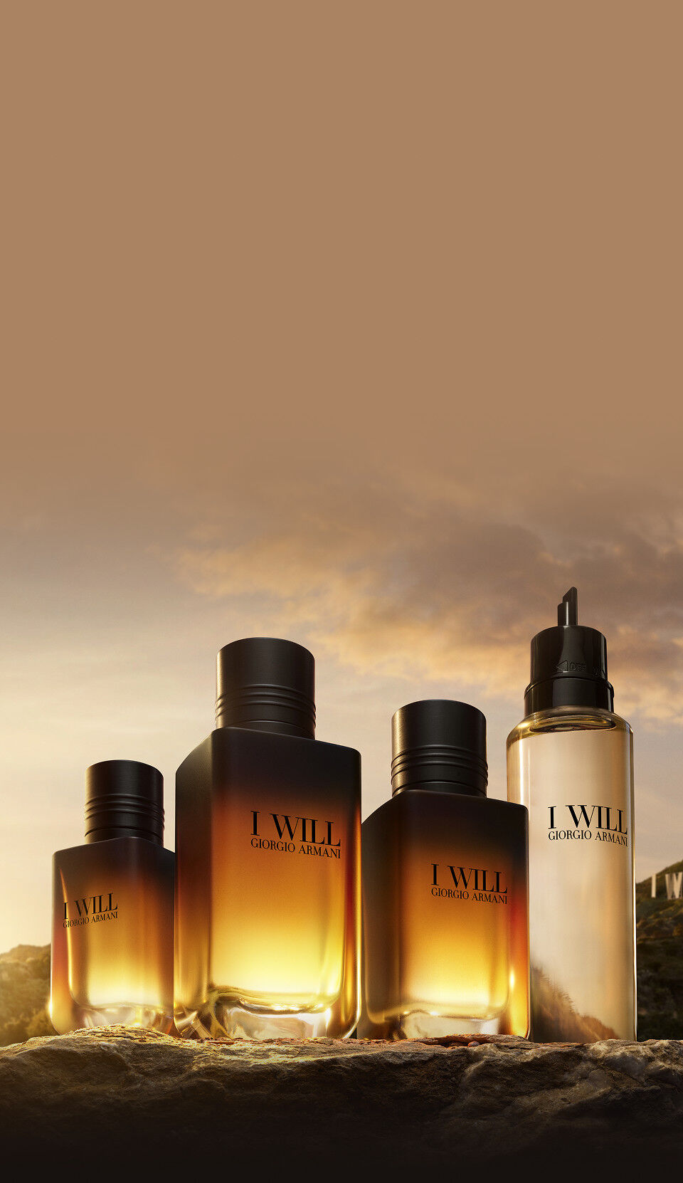 Giorgio Armani I WILL Eau de Parfum refillable bottle. A bold black and gold design crafted to last.