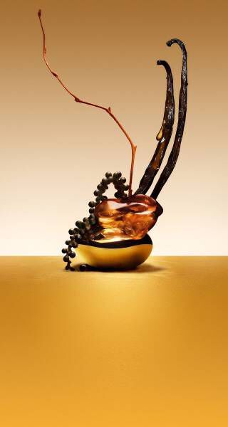 Cuir Dore olfaction visual with vanilla, saffron and amber elements.