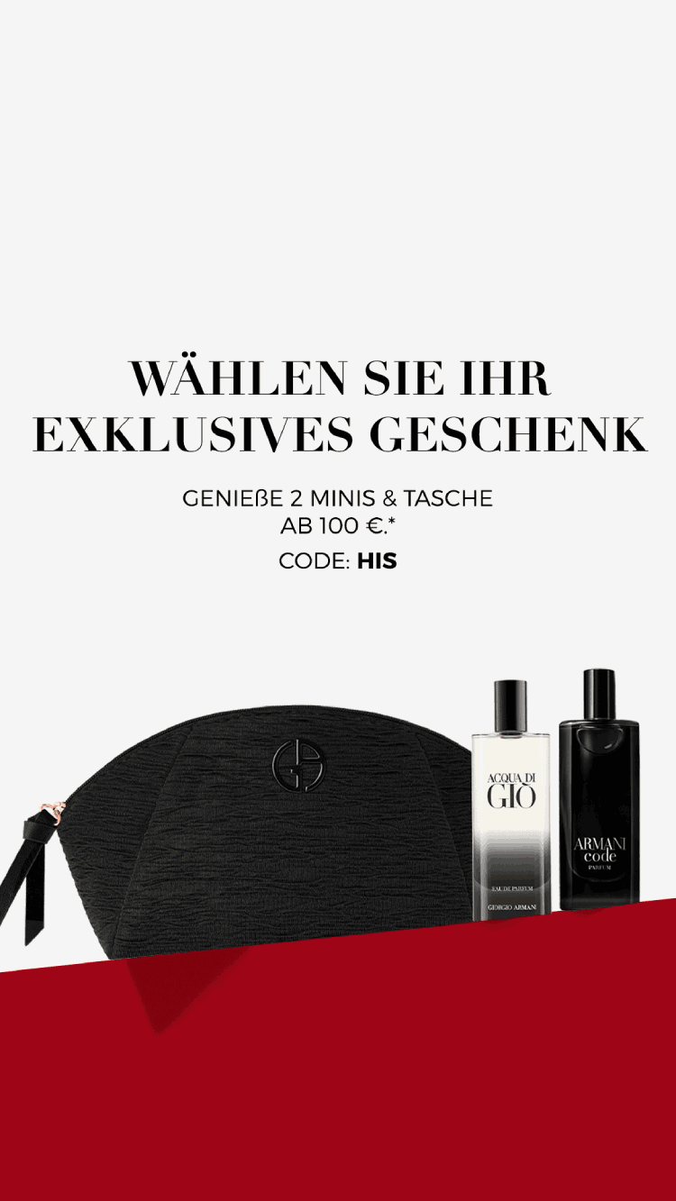 Armani Code Elixir fragrance bottle on a black leather background.